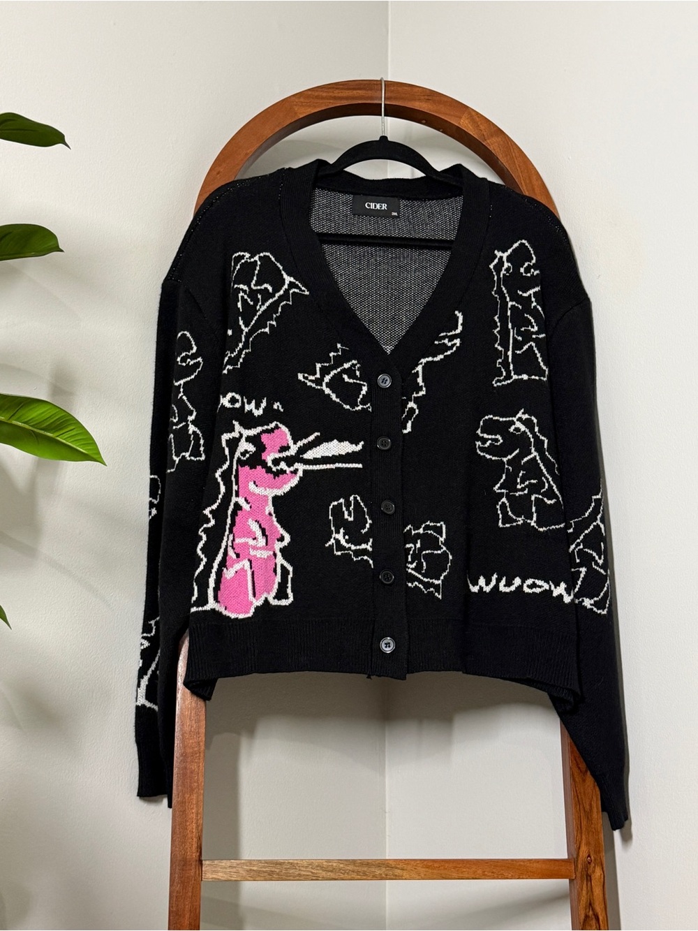 Cider 3XL Black Pink Dinosaur Pattern Button Front Cardigan Sweater